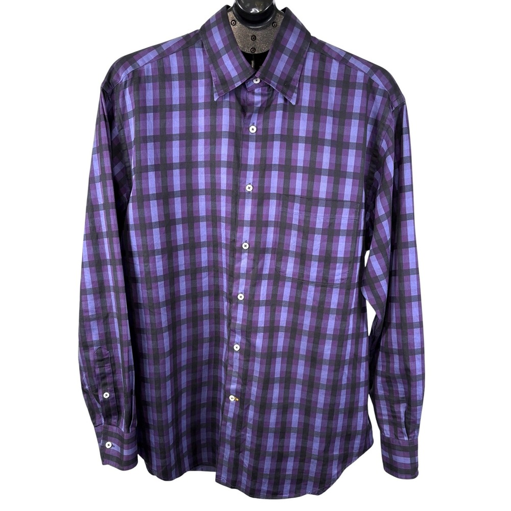 Robert Talbott Carmel Mens Purple Black Check Cotton Button Front Shirt L/S